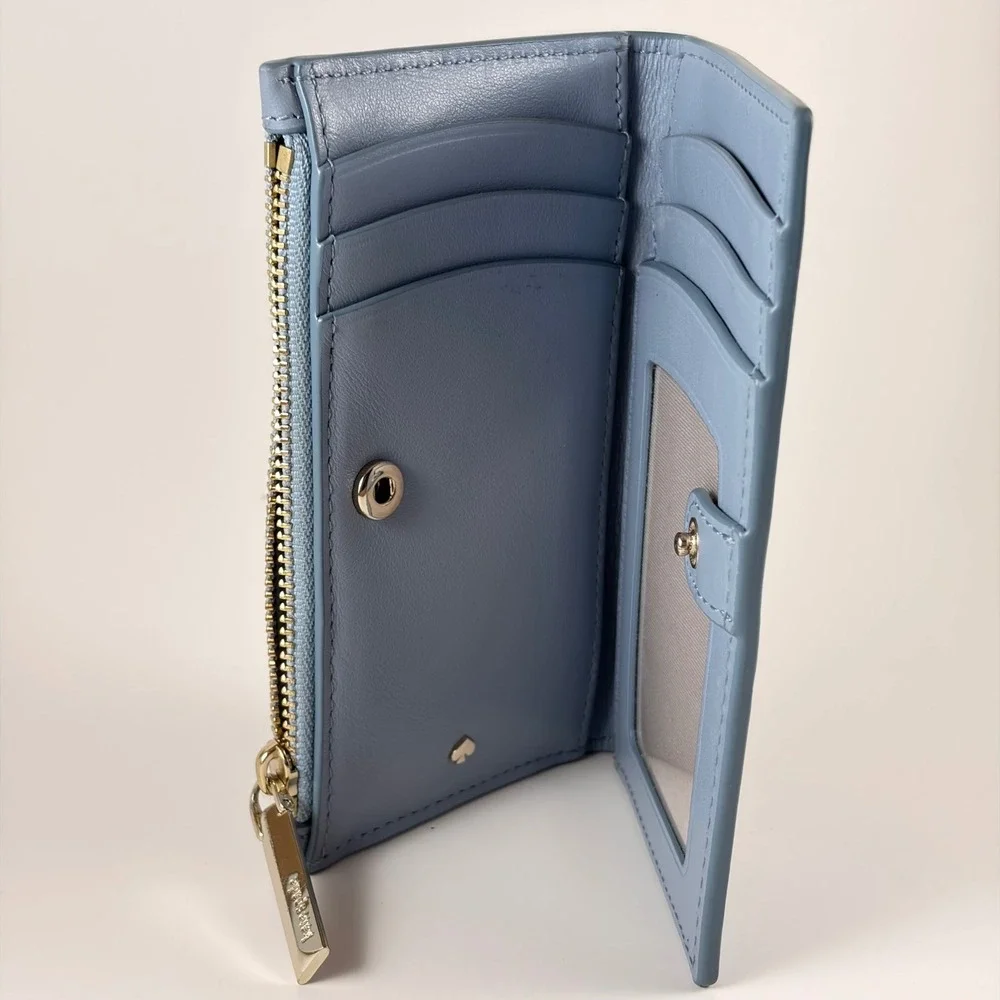Kate Spade Spademals Mod Dog Slim Bifold Wallet Card Case Coin Purse Light Blue